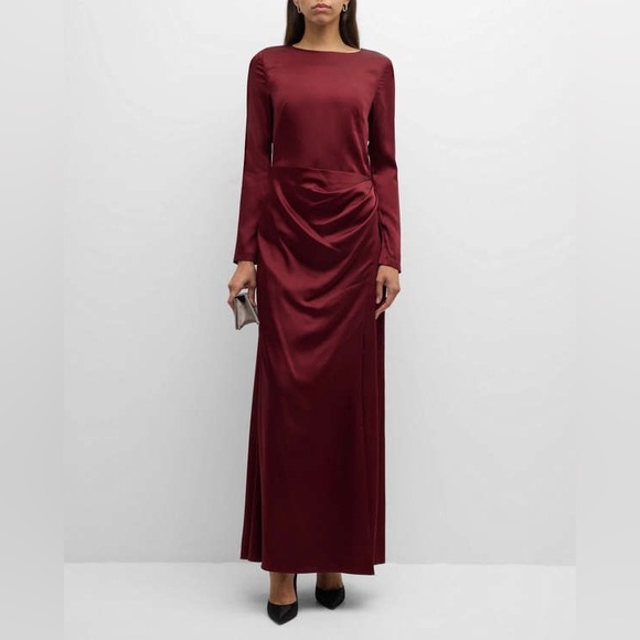 NWT SIMKHAI "Qiana" long draped satin gown oxblood $895 size 8 - Picture 5 of 13